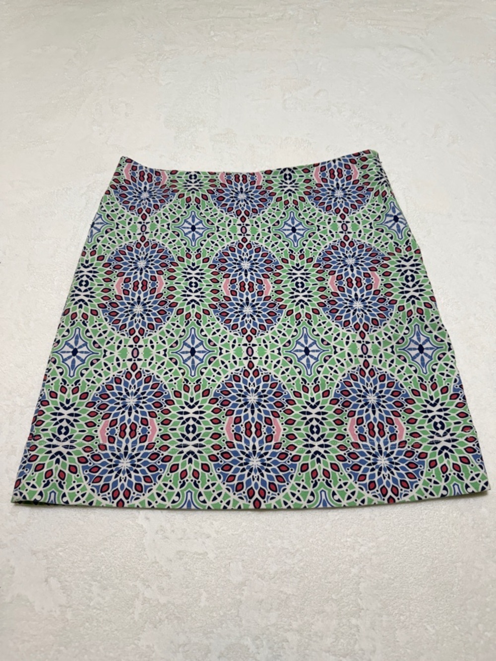 Talbots Patterned Green Mosaic Print Mini Skirt